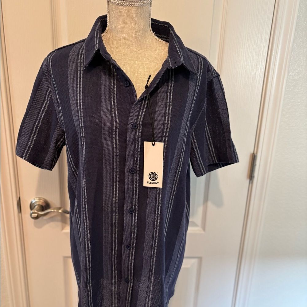 Element Men's Dark Blue Striped Button Down Shirt